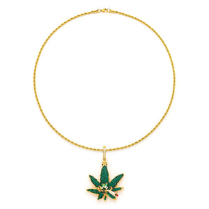 Weed Pendant with 14K Gold Plated Rope Chain