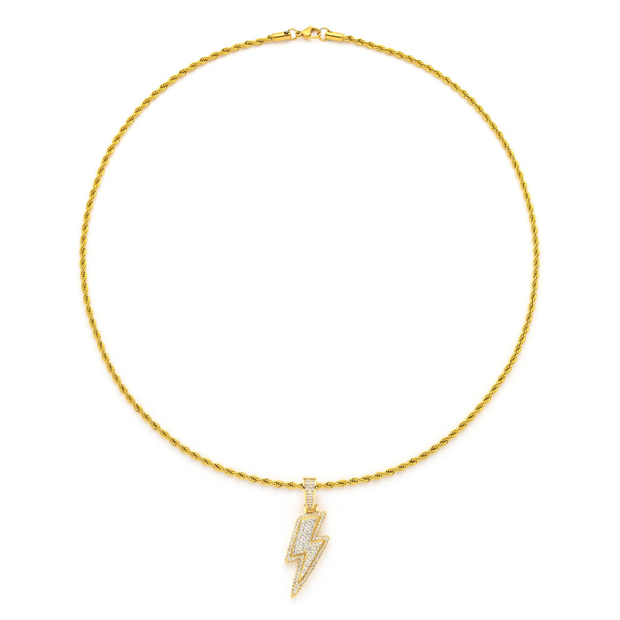 Lightning Pendant with 14K Gold Plated Rope Chain