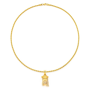 Jesus Piece Pendant with 14K Gold Plated Rope Chain
