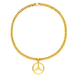 Merc Pendant with 14K Gold Plated Cuban Link Chain