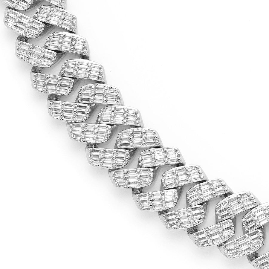 14K White Gold Plated Iced Out Baguette Cuban Link Chain