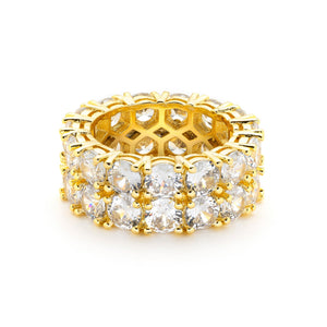 5mm Double Layer Diamond Band Ring 14K Gold Plated