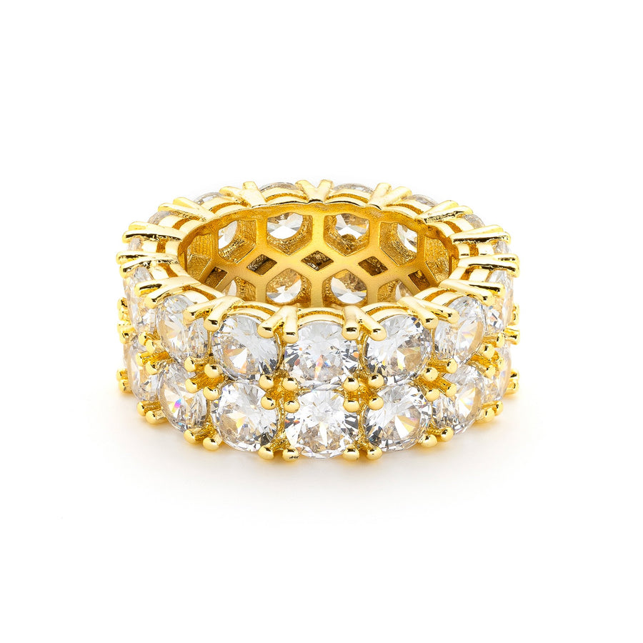 5mm Double Layer Diamond Band Ring 14K Gold Plated