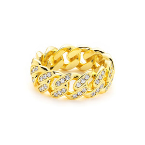 18K Iced Out Cuban Link Ring 18K Gold Plated