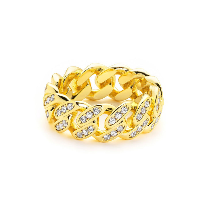 18K Iced Out Cuban Link Ring 18K Gold Plated
