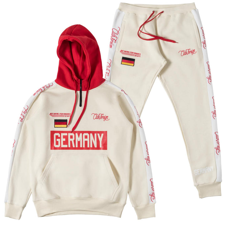 ClubForeign Germany Embroidered Sweatsuit with Neck Zip, Beige - Trends Society