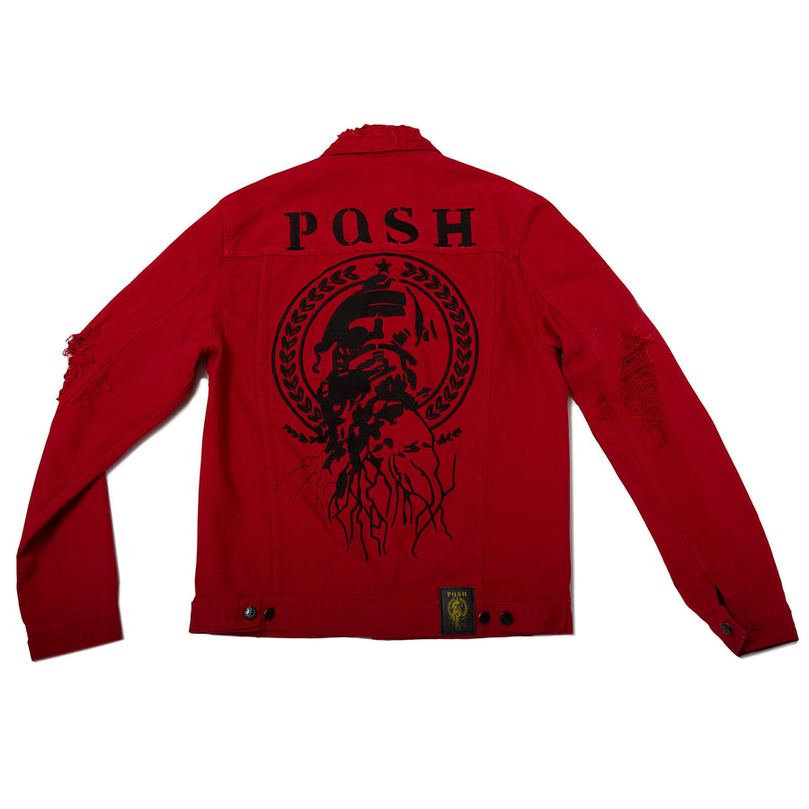 Posh Denim Distressed Jacket "Posh" - Burgundy - Trends Society