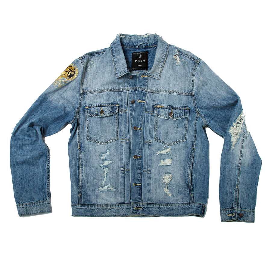 Posh Denim Distressed Jacket - Washed Blue - Trends Society