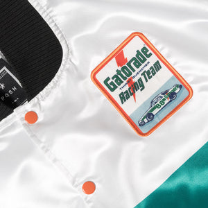 Posh "GatoRacing" Two Tone Satin Racing Jacket White Green - Trends Society