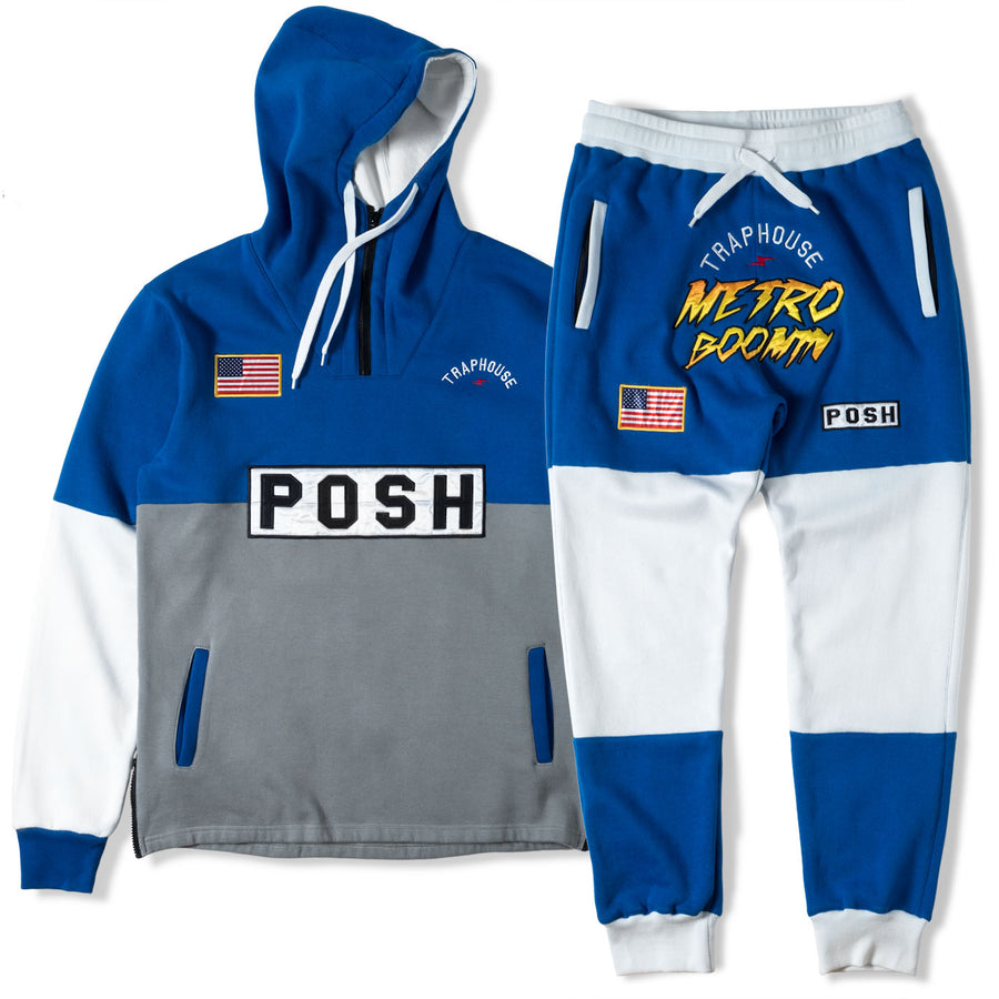 Posh Metroboomin Embroidered Men Sweatsuit Blue and White - Trends Society